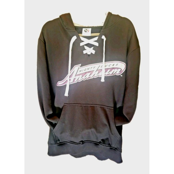 NHL Other - Anaheim Mighty Ducks Hoodie VTG Hooded Sweatshirt Women's Sz L Black NHL Hockey